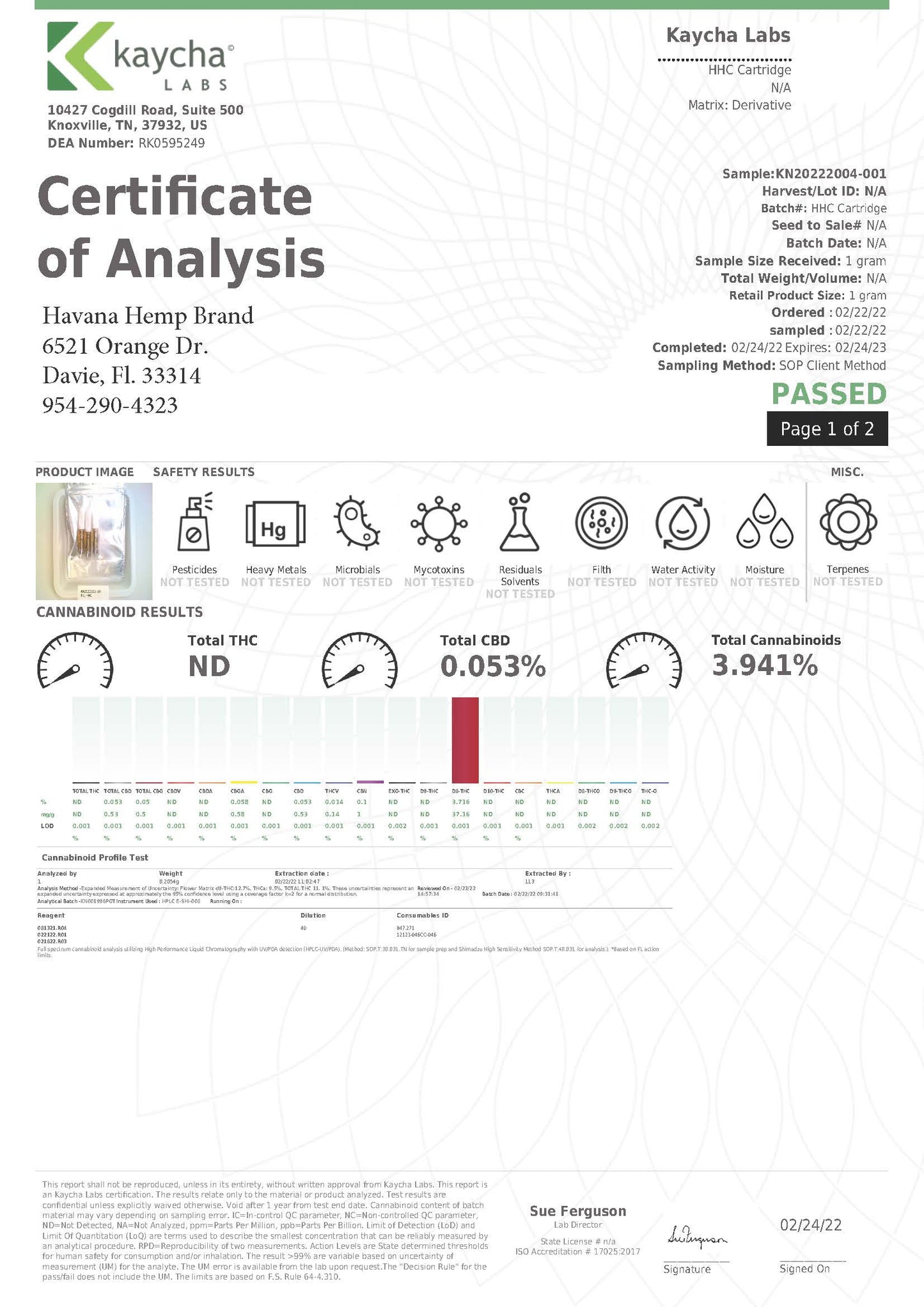 HHC Vapor Cartridge certificate
